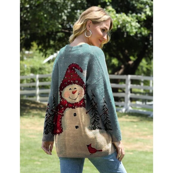 Women Christmas Sweater Graphic Print Oversized Pullover Picture121 Loose Top - Picture 2 of 5